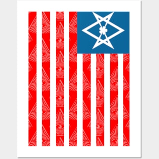 Stars And Stripes - All-Seeing Eye - Unicursal Hexagram. Posters and Art